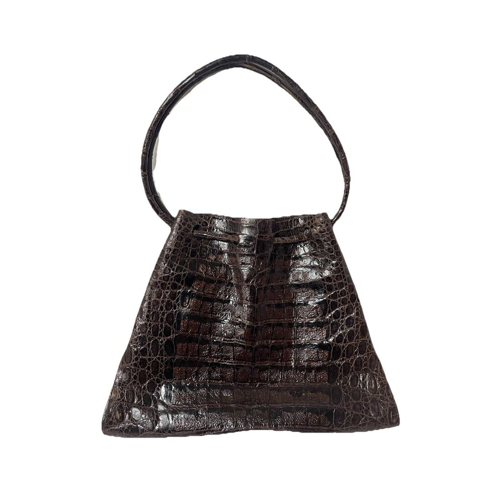Vintage Brown Croc Print Purse Bag 10x13" Faux Leather